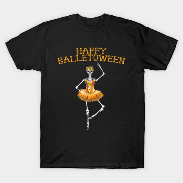 Happy Ballet o ween Dancing Skeleton Halloween Costume T-Shirt by Sinclairmccallsavd